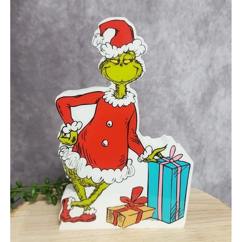 Grinch Wooden‎ Block Table Decor Dr. Seuss The Grinch Santa Christmas 8" NEW